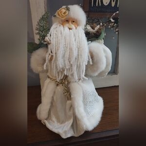 Vintage Old World White and Gold Santa Tree Topper/Figurine